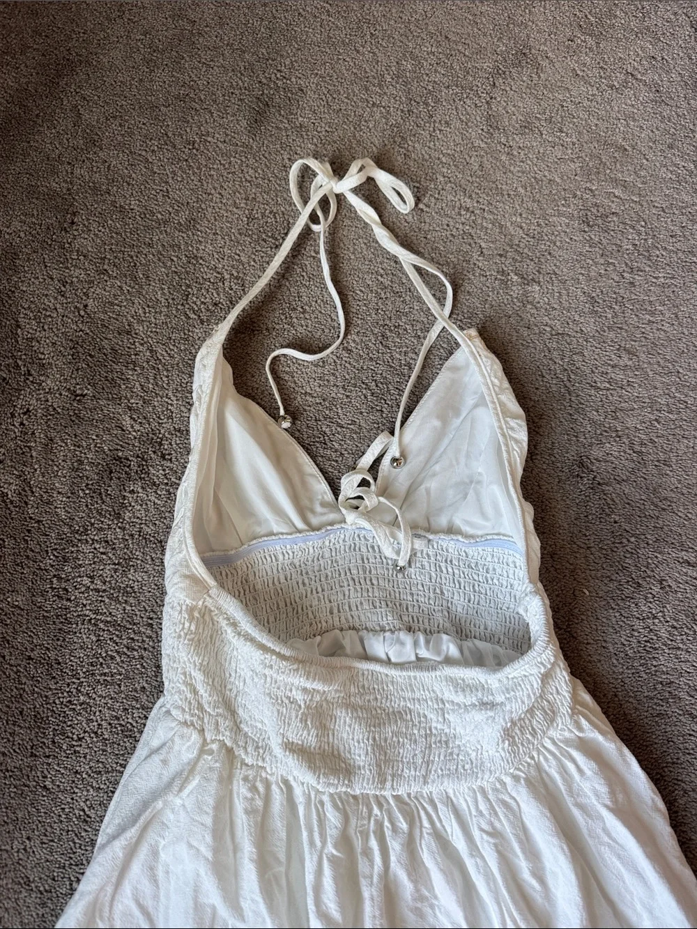 SHEIN White Boho Maxi Dress SIZE M Halter Tie Lace Trim Tiered Sundress - Picture 6 of 6